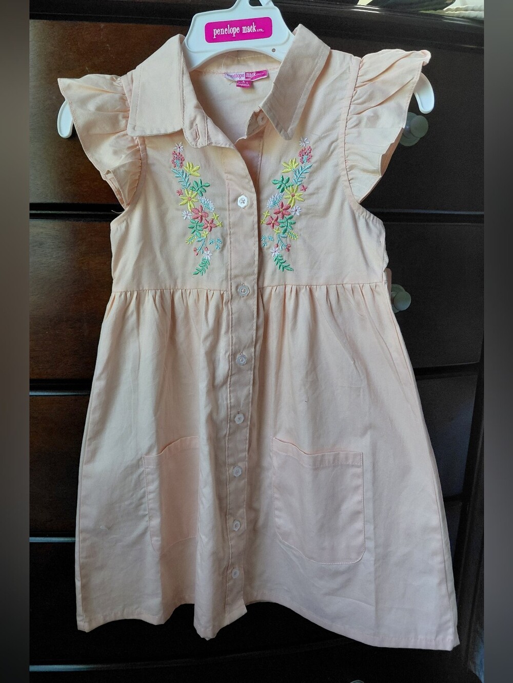 NWT Penelope Mack Peach Floral Embroidered Dress Size 6